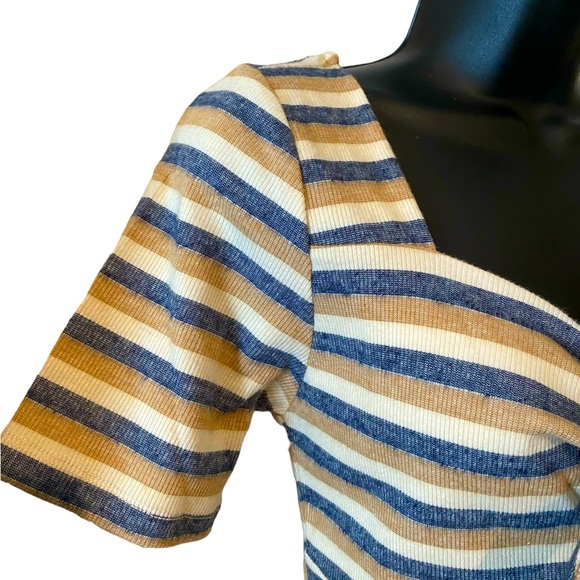 Juniors brown & cream stripe Tie Front Sweetheart Crop top by Hayden NWT size L - Picture 4 of 7